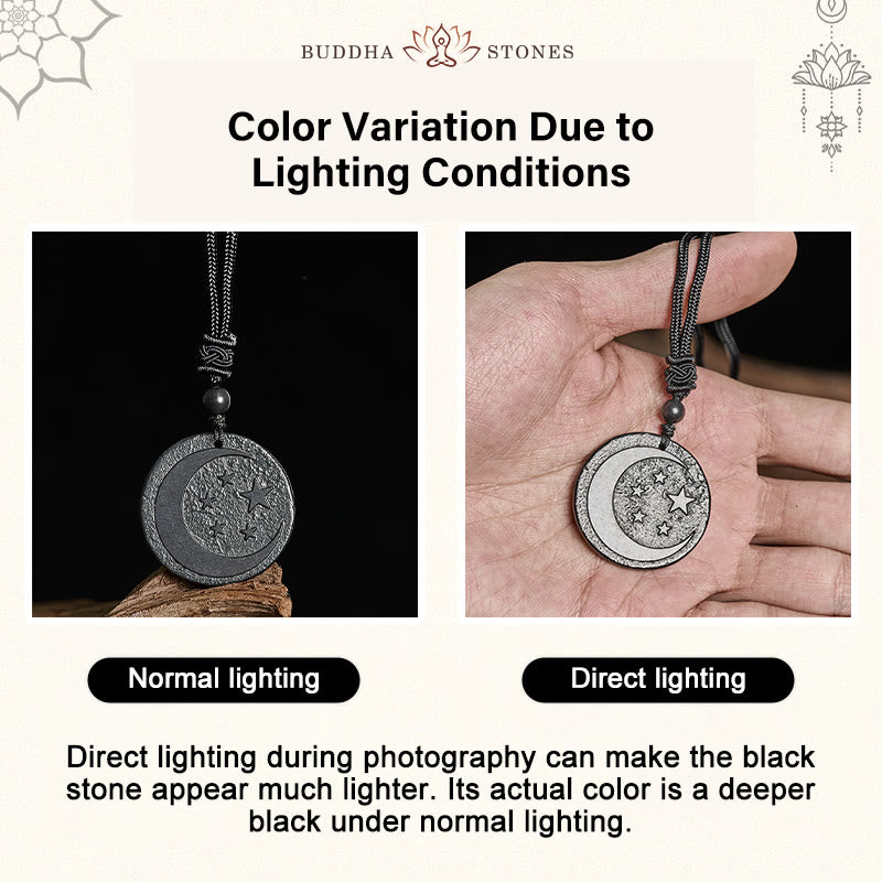 Nimara Ritual Moon Star Round Design Authentic Shungite Stone Protection Necklace Pendant