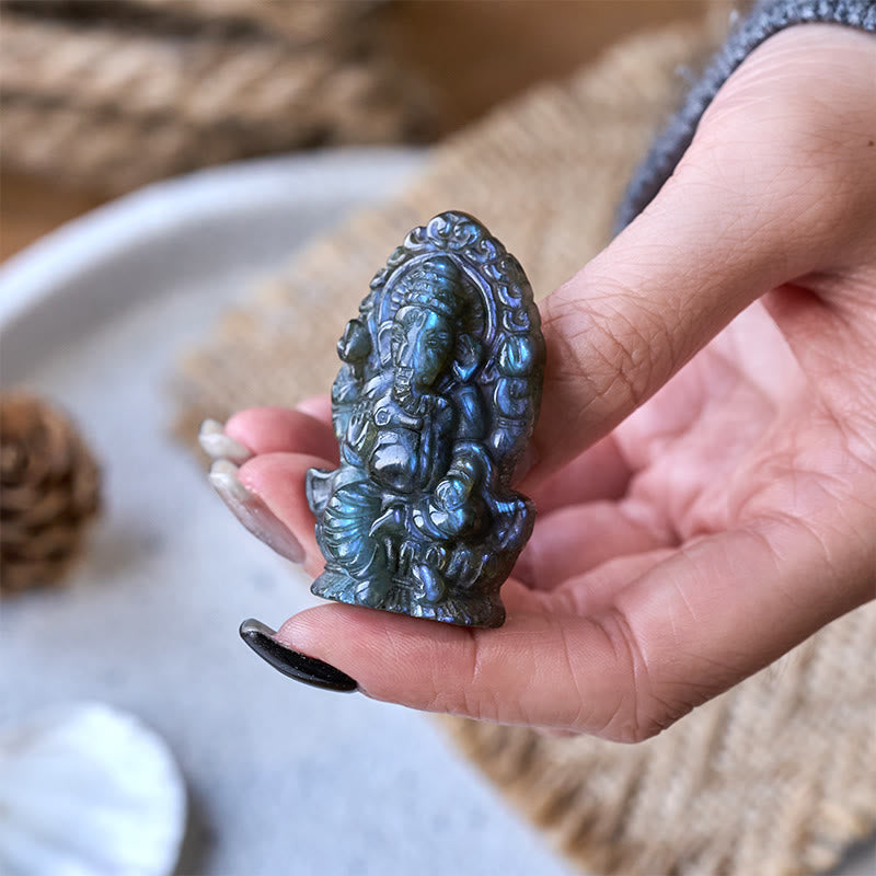 Nimara Ritual Ganesh Ganpati Elephant Figurine Labradorite Healing Statue Home Decoration