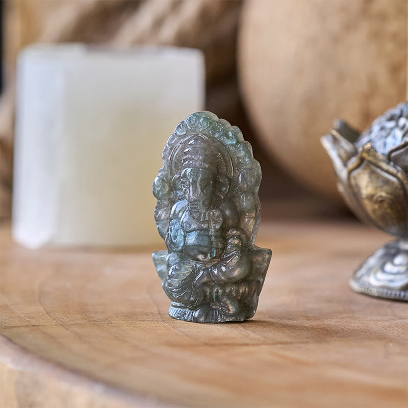 Nimara Ritual Ganesh Ganpati Elephant Figurine Labradorite Healing Statue Home Decoration