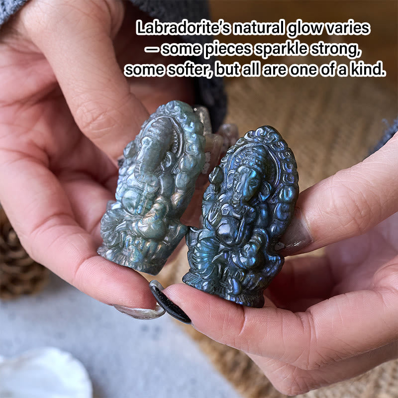 Nimara Ritual Ganesh Ganpati Elephant Figurine Labradorite Healing Statue Home Decoration