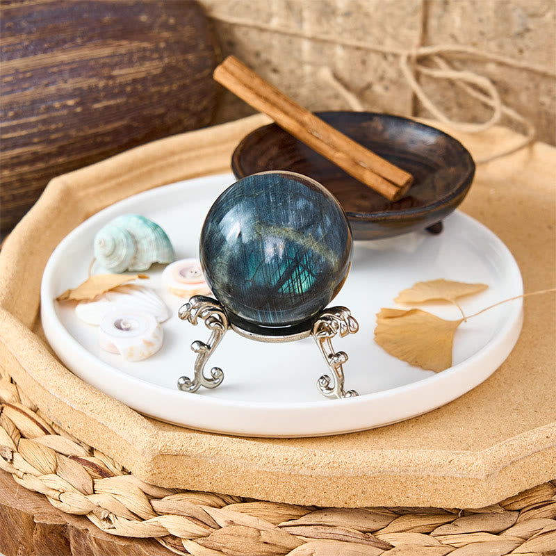 Nimara Ritual Round Ball Figurine Natural Labradorite Healing Statue Office Home Decoration