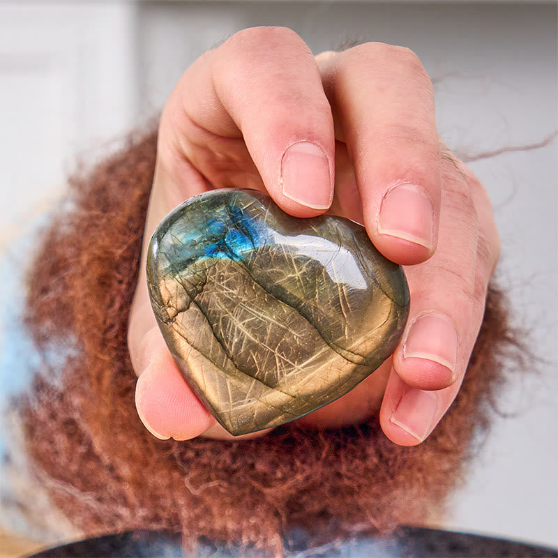Nimara Ritual Natural Heart Stone Labradorite Healing Cure Figurine Decoration
