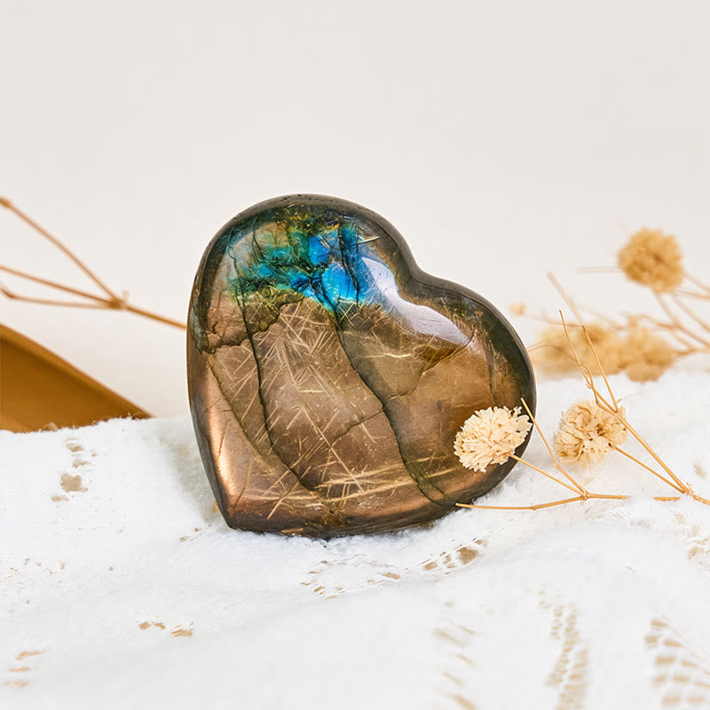 Nimara Ritual Natural Heart Stone Labradorite Healing Cure Figurine Decoration