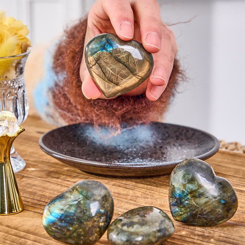 Nimara Ritual Natural Heart Stone Labradorite Healing Cure Figurine Decoration