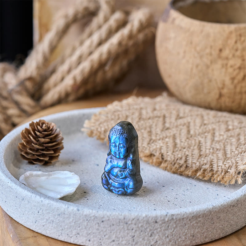 Nimara Ritual Buddha Symbol Natural Labradorite Figurine Cure Statue Home Decoration
