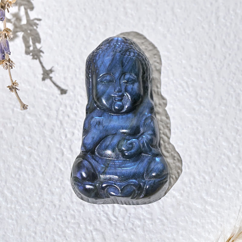 Nimara Ritual Buddha Symbol Natural Labradorite Figurine Cure Statue Home Decoration