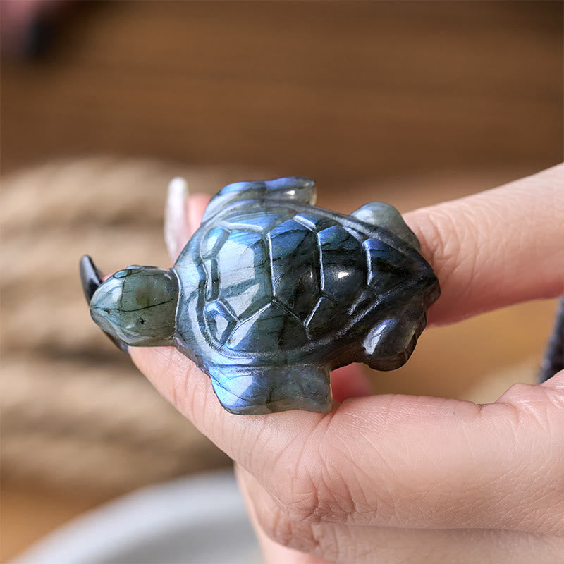 Nimara Ritual Turtle Natural Labradorite Figurine Wisdom Protection Statue Home Decoration