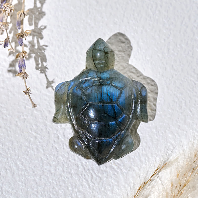 Nimara Ritual Turtle Natural Labradorite Figurine Wisdom Protection Statue Home Decoration