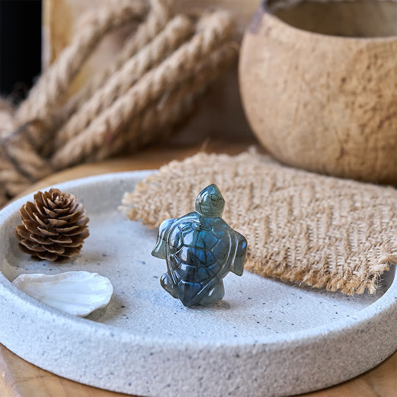 Nimara Ritual Turtle Natural Labradorite Figurine Wisdom Protection Statue Home Decoration