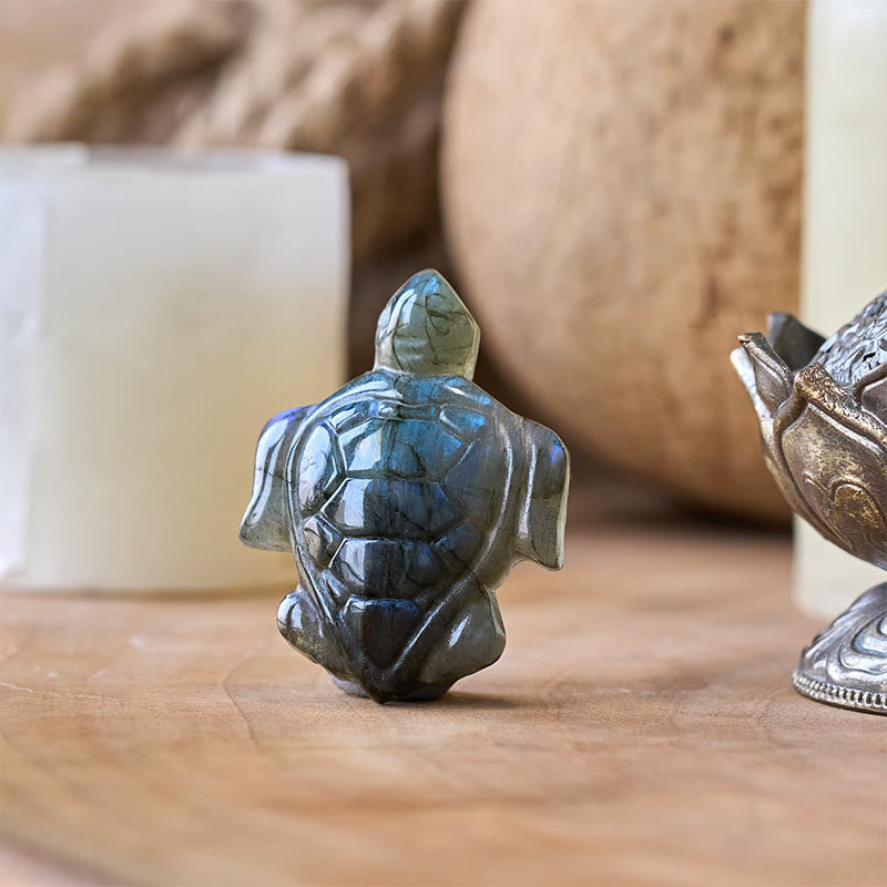 Nimara Ritual Turtle Natural Labradorite Figurine Wisdom Protection Statue Home Decoration
