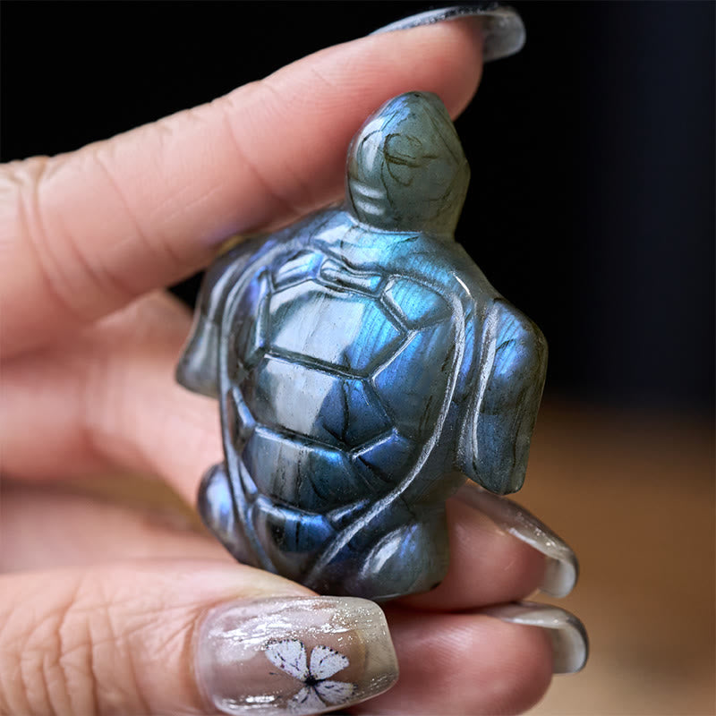 Nimara Ritual Turtle Natural Labradorite Figurine Wisdom Protection Statue Home Decoration