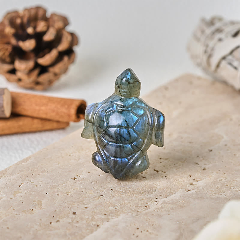 Nimara Ritual Turtle Natural Labradorite Figurine Wisdom Protection Statue Home Decoration