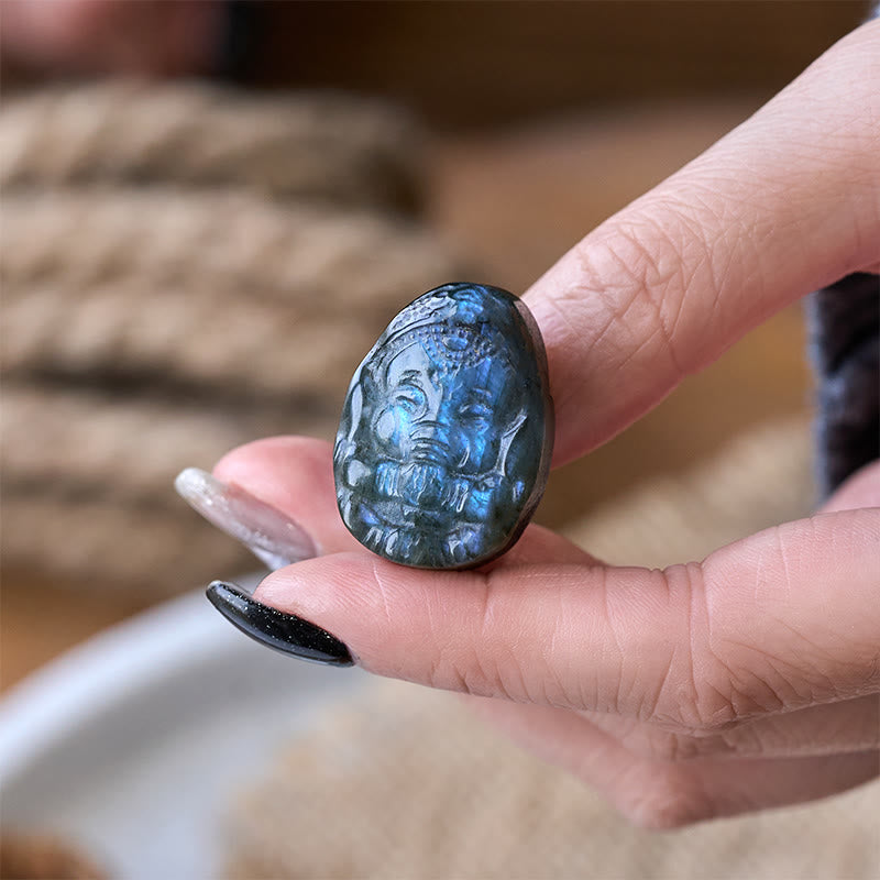 Nimara Ritual Ganesh Elephant Figurine Natural Labradorite Healing Protection Statue Home Decoration