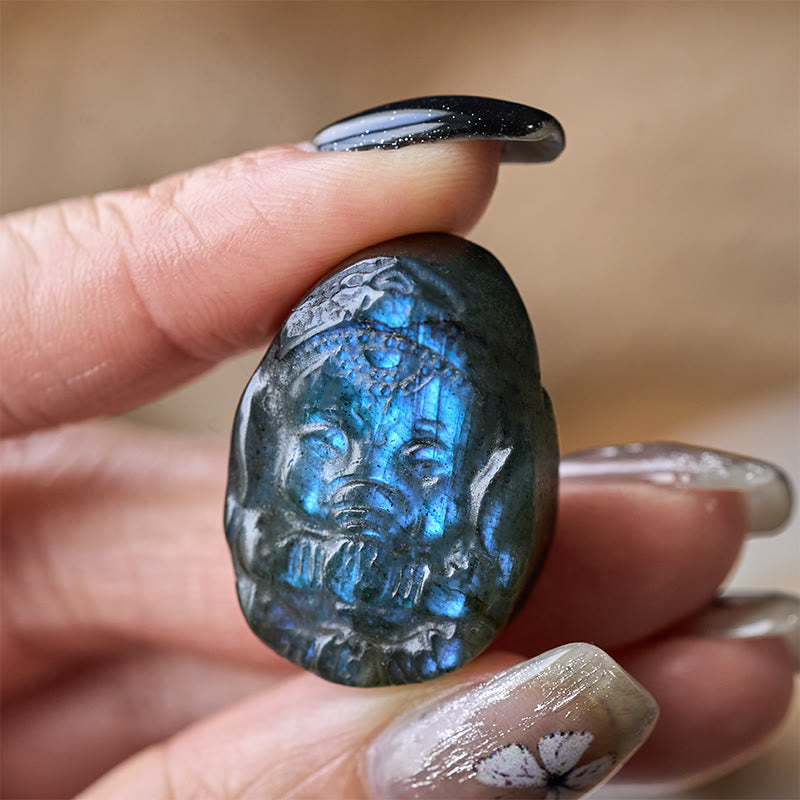 Nimara Ritual Ganesh Elephant Figurine Natural Labradorite Healing Protection Statue Home Decoration