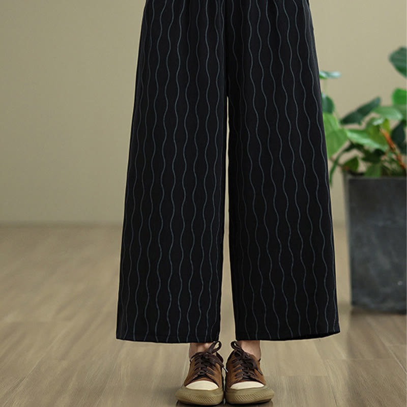 Nimara Ritual 2pcs Striped Pattern Short Sleeve Shirt Polyester 7 Length Harem Pants Set With Pocket