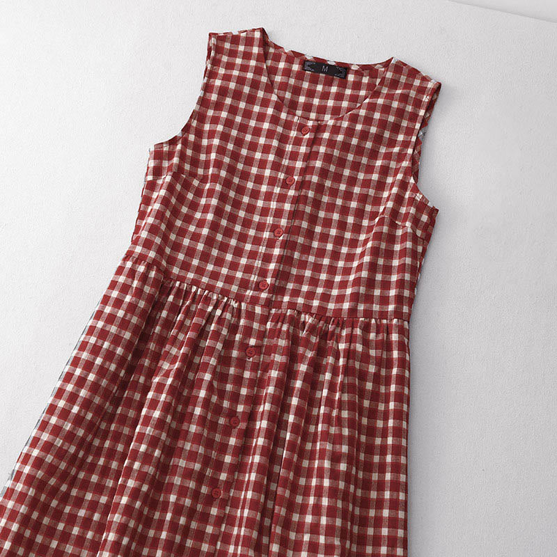 Nimara Ritual Plaid Sleeveless Summer Midi Dress With Pockets