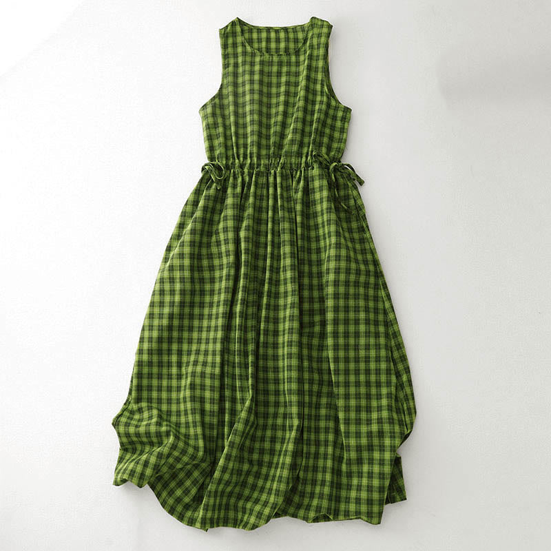 Nimara Ritual Sleeveless Plaid Summer Midi Dress With Pockets