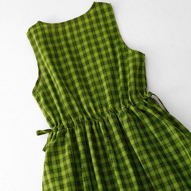Nimara Ritual Sleeveless Plaid Summer Midi Dress With Pockets
