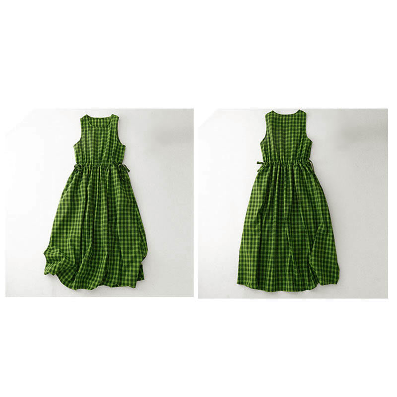 Nimara Ritual Sleeveless Plaid Summer Midi Dress With Pockets