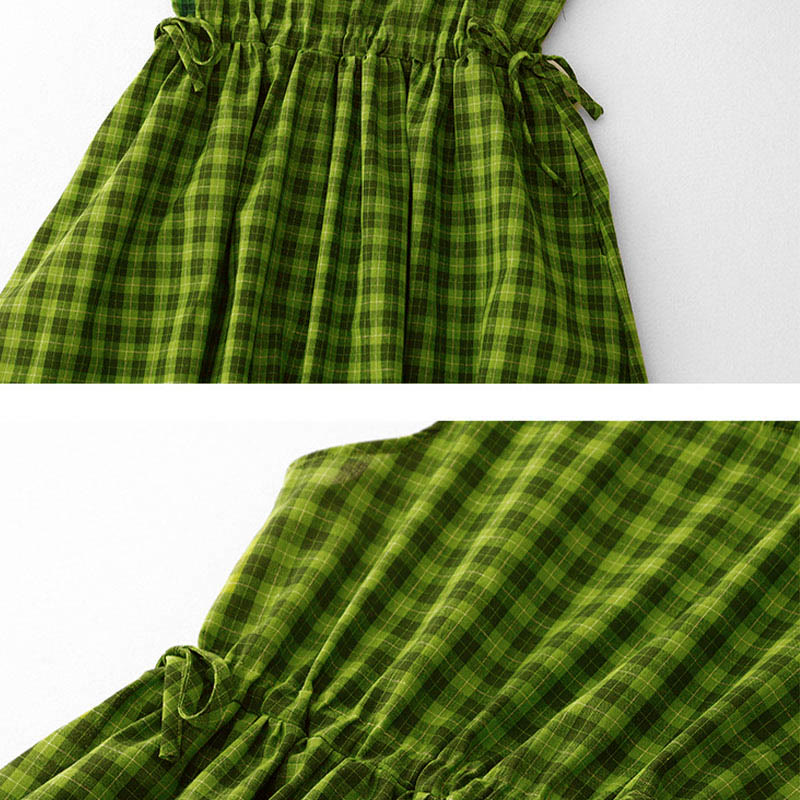 Nimara Ritual Sleeveless Plaid Summer Midi Dress With Pockets