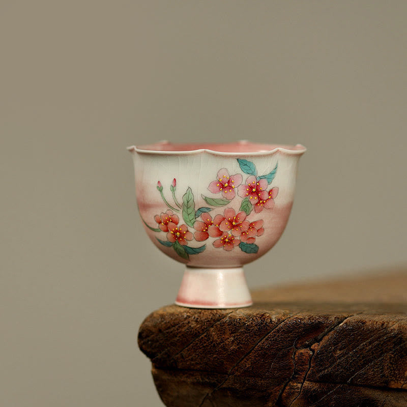 Nimara Ritual Hand-painted Rabbit Orchid Flower Begonia Ceramic Teacup Kung Fu Tea Cup 75ml
