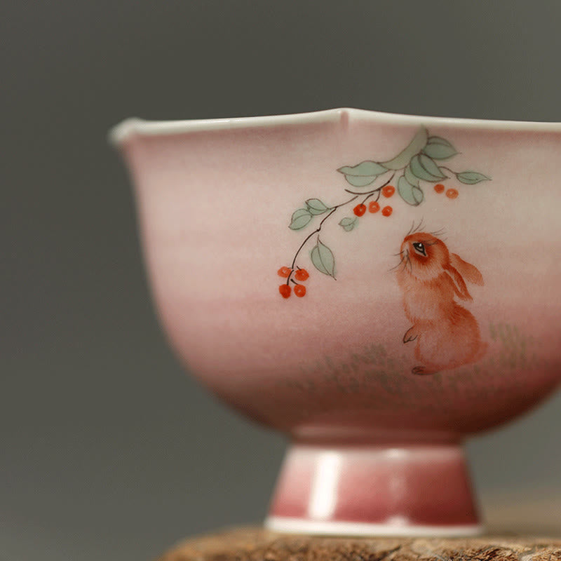 Nimara Ritual Hand-painted Rabbit Orchid Flower Begonia Ceramic Teacup Kung Fu Tea Cup 75ml