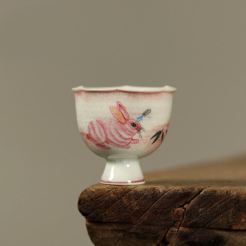 Nimara Ritual Hand-painted Rabbit Orchid Flower Begonia Ceramic Teacup Kung Fu Tea Cup 75ml