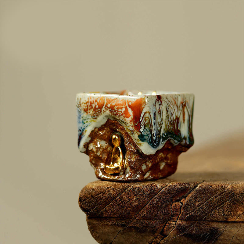 Nimara Ritual Hand-painted Dunhuang Meditating Buddha Shino Ceramic Teacup Kung Fu Tea Cup