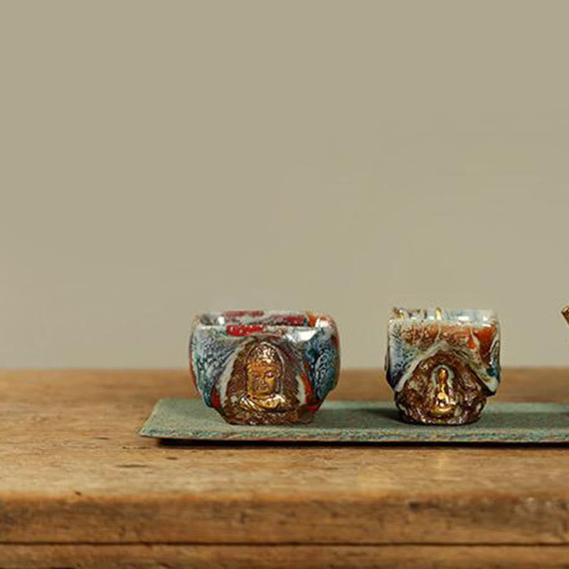 Nimara Ritual Hand-painted Dunhuang Meditating Buddha Shino Ceramic Teacup Kung Fu Tea Cup
