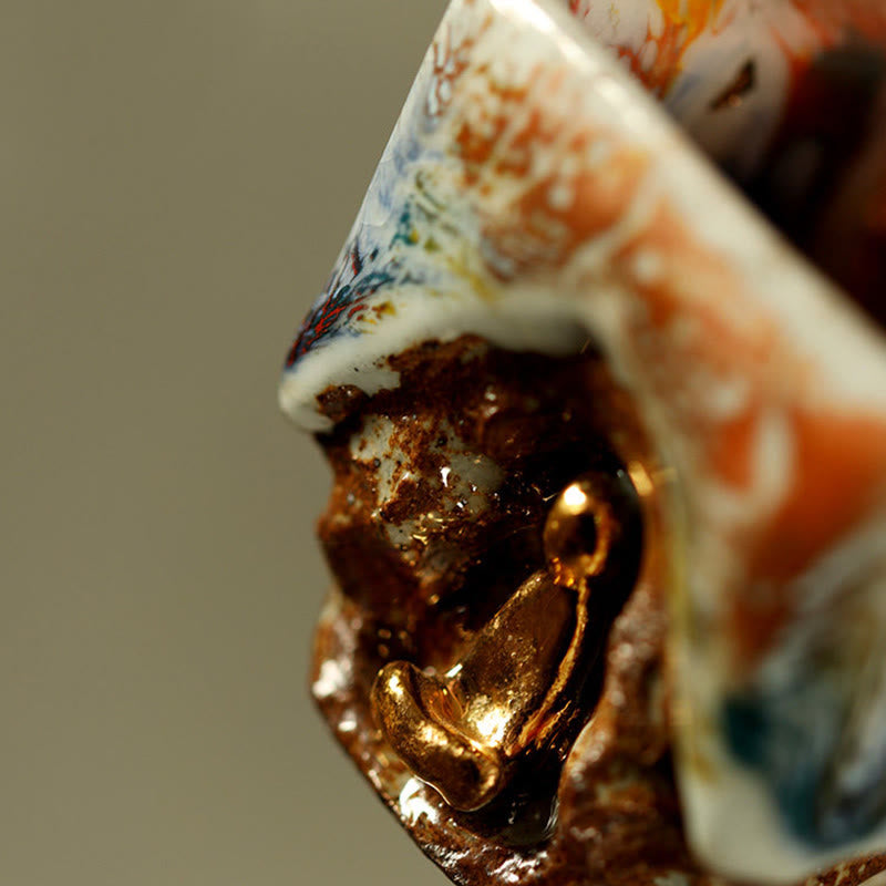 Nimara Ritual Hand-painted Dunhuang Meditating Buddha Shino Ceramic Teacup Kung Fu Tea Cup