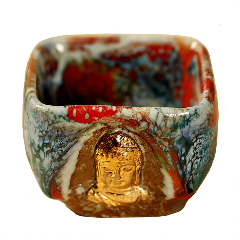 Nimara Ritual Hand-painted Dunhuang Meditating Buddha Shino Ceramic Teacup Kung Fu Tea Cup