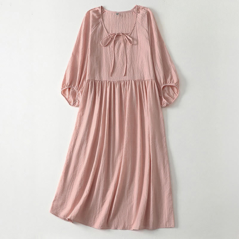 Nimara Ritual Spring Solid Color Lace-up Crew Neck Design Three Quarter Sleeve Women's Midi Dress