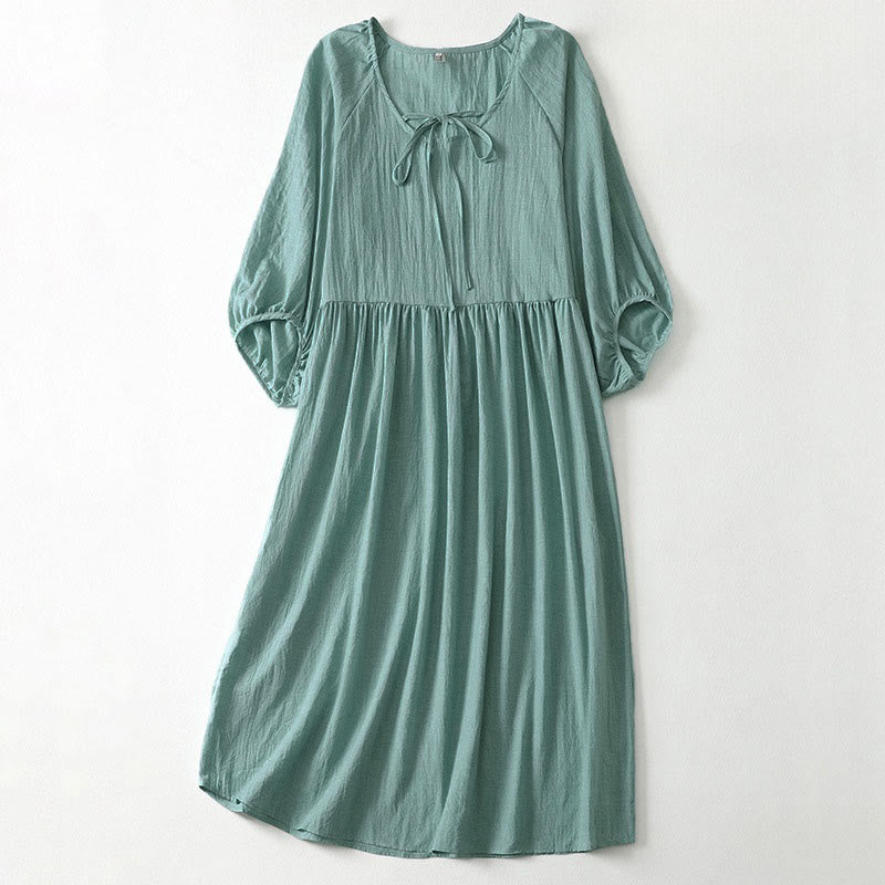 Nimara Ritual Spring Solid Color Lace-up Crew Neck Design Three Quarter Sleeve Women's Midi Dress