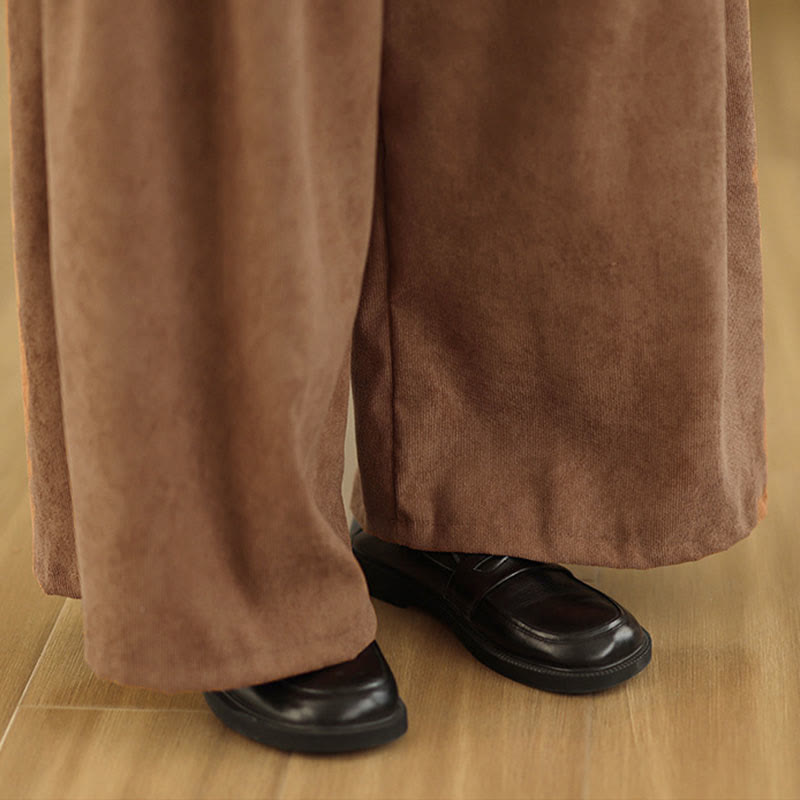 Nimara Ritual Spring Plain Brown Corduroy Women's Wide Leg Pants With Pockets