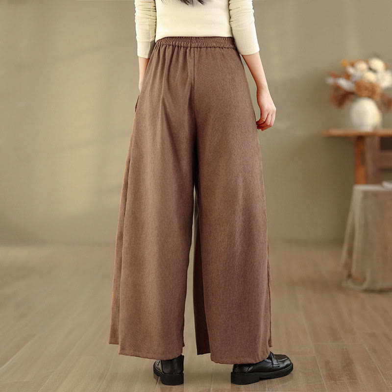 Nimara Ritual Spring Plain Brown Corduroy Women's Wide Leg Pants With Pockets