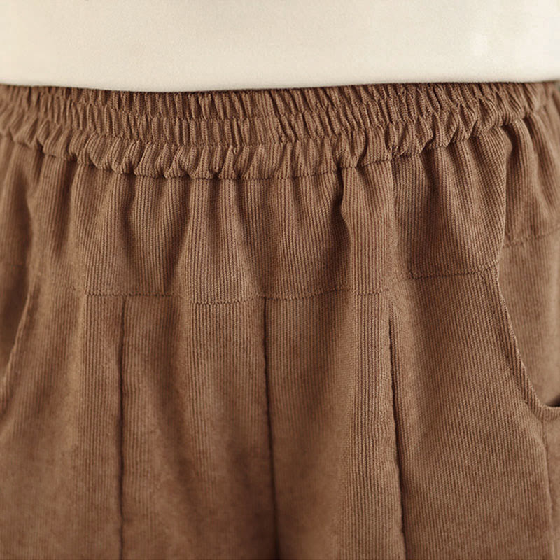 Nimara Ritual Spring Plain Brown Corduroy Women's Wide Leg Pants With Pockets