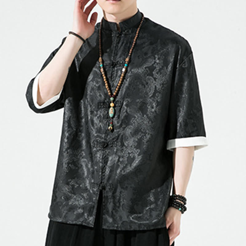 Nimara Ritual Summer Cashew Flowers Pattern Men's Frog-Button Half Sleeve Shirts