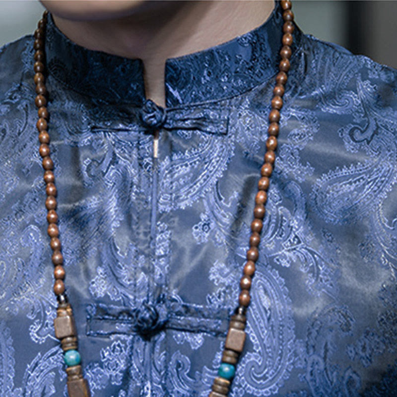 Nimara Ritual Summer Cashew Flowers Pattern Men's Frog-Button Half Sleeve Shirts
