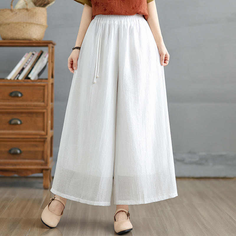 Nimara Ritual Solid Color Elastic Waist Design Capri Cropped Women's Wide Leg Pants