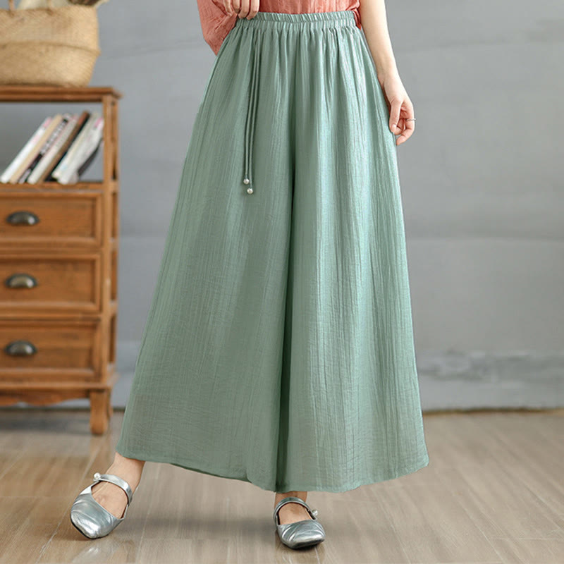 Nimara Ritual Solid Color Elastic Waist Design Capri Cropped Women's Wide Leg Pants