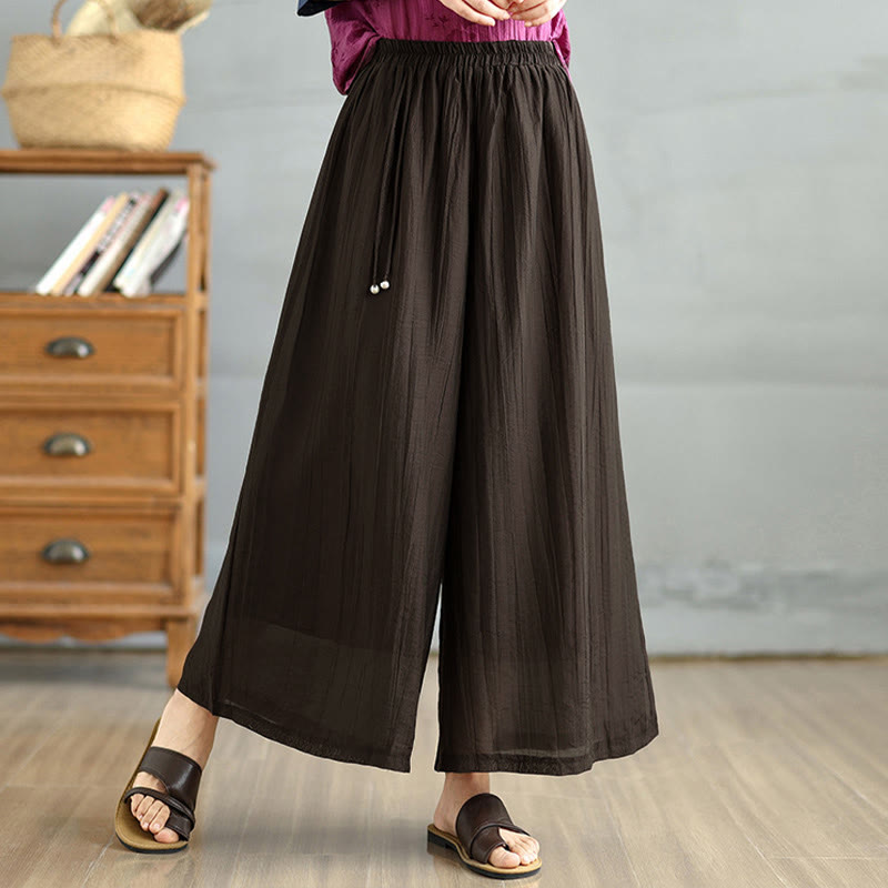Nimara Ritual Solid Color Elastic Waist Design Capri Cropped Women's Wide Leg Pants