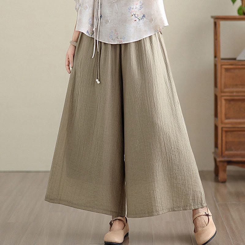 Nimara Ritual Solid Color Elastic Waist Design Capri Cropped Women's Wide Leg Pants