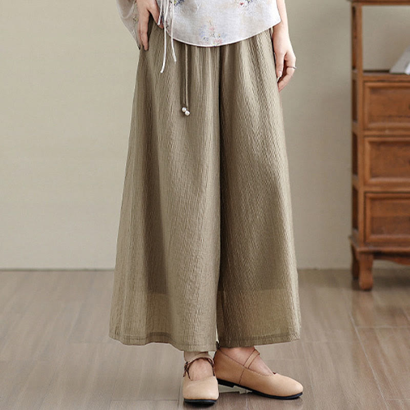Nimara Ritual Solid Color Elastic Waist Design Capri Cropped Women's Wide Leg Pants