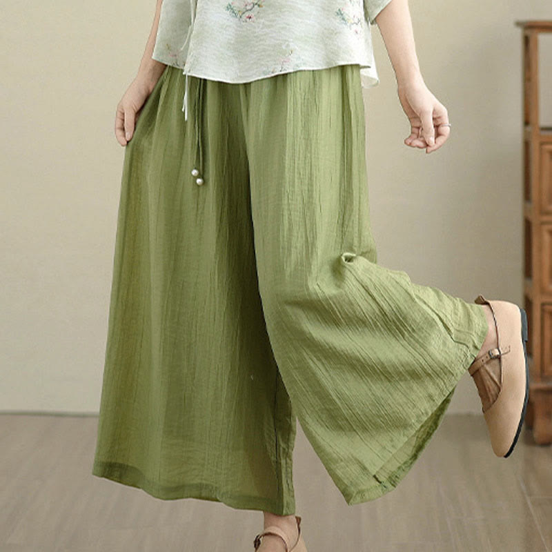 Nimara Ritual Solid Color Elastic Waist Design Capri Cropped Women's Wide Leg Pants