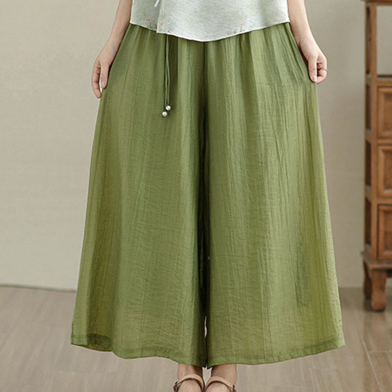 Nimara Ritual Solid Color Elastic Waist Design Capri Cropped Women's Wide Leg Pants