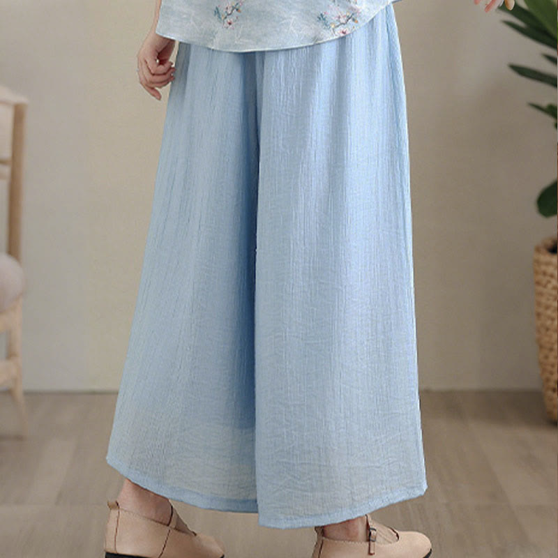 Nimara Ritual Solid Color Elastic Waist Design Capri Cropped Women's Wide Leg Pants