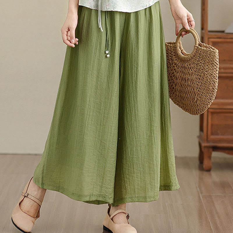 Nimara Ritual Solid Color Elastic Waist Design Capri Cropped Women's Wide Leg Pants