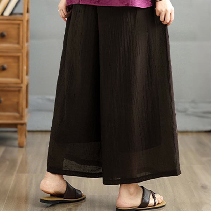 Nimara Ritual Solid Color Elastic Waist Design Capri Cropped Women's Wide Leg Pants