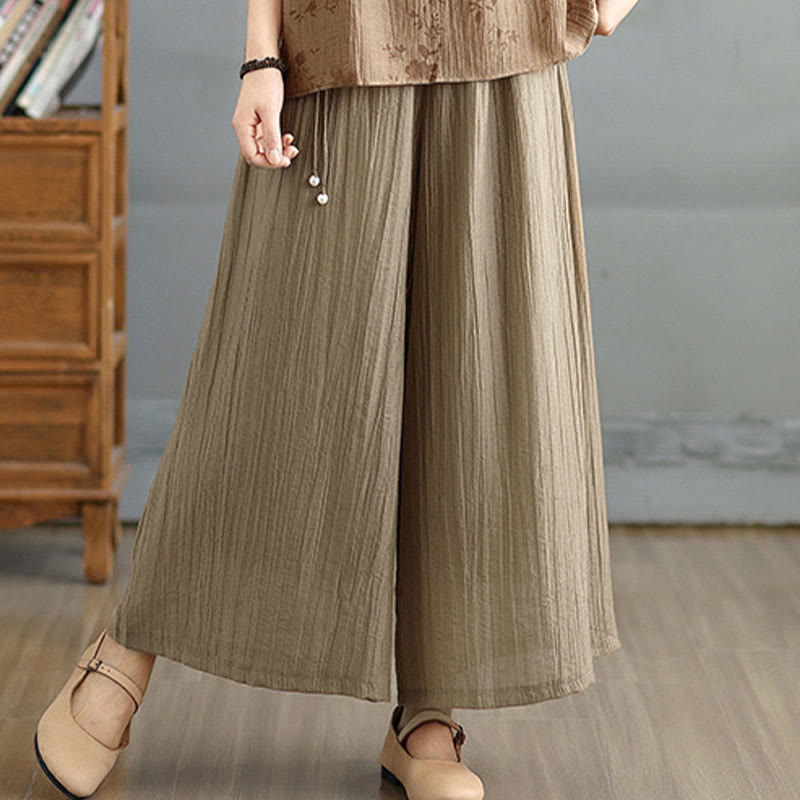 Nimara Ritual Solid Color Elastic Waist Design Capri Cropped Women's Wide Leg Pants