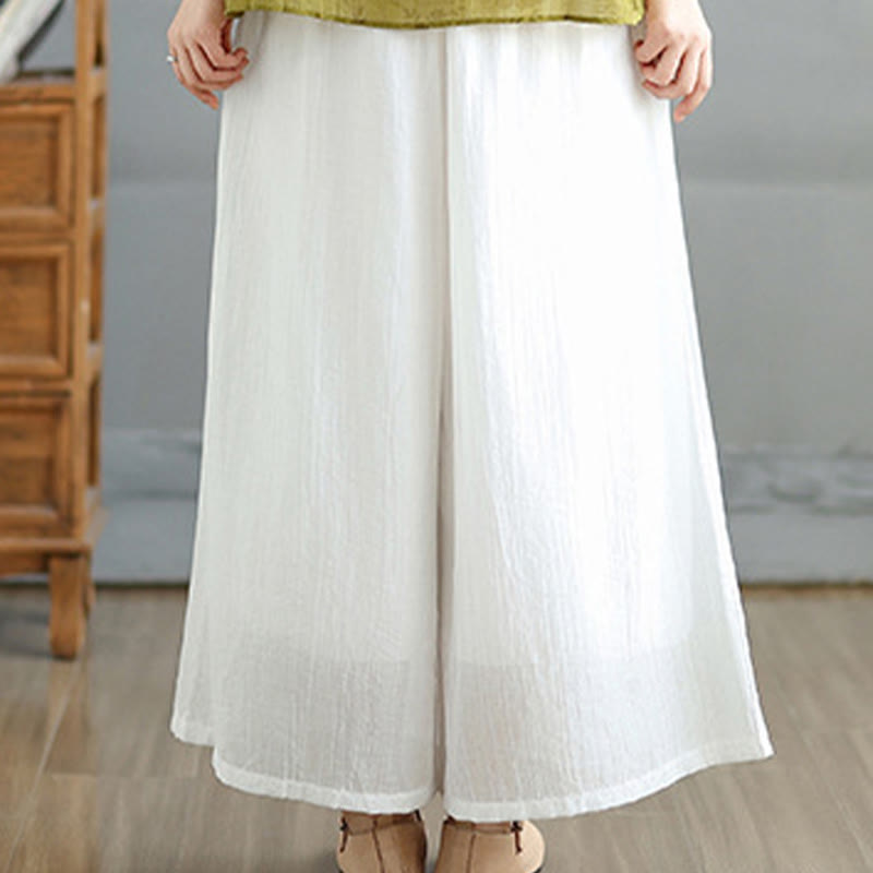 Nimara Ritual Solid Color Elastic Waist Design Capri Cropped Women's Wide Leg Pants